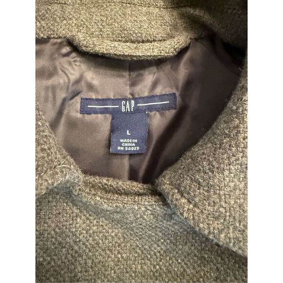 GAP Women’s Wool Jacket Sz. L Military Inspo Ruffled Bottom Olive - Picture 7 of 8